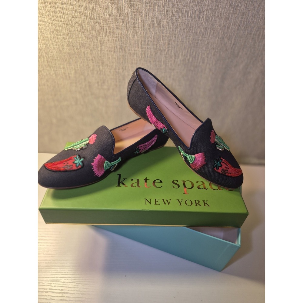 Kate Spade Blue Denim "Haute Stuff" Saville Slip-On Loafers Size 6.5M US